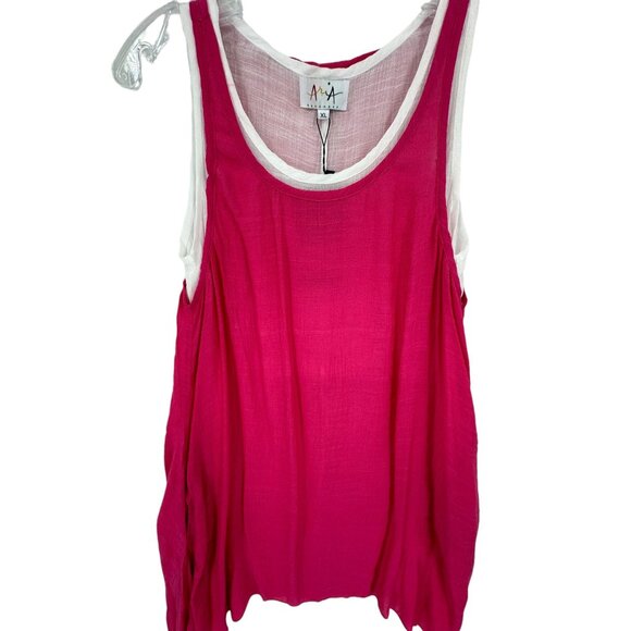 Aria Women's Sleeveless Layered‎ Tank Top XL Pink & White Cotton Blend - Picture 6 of 11